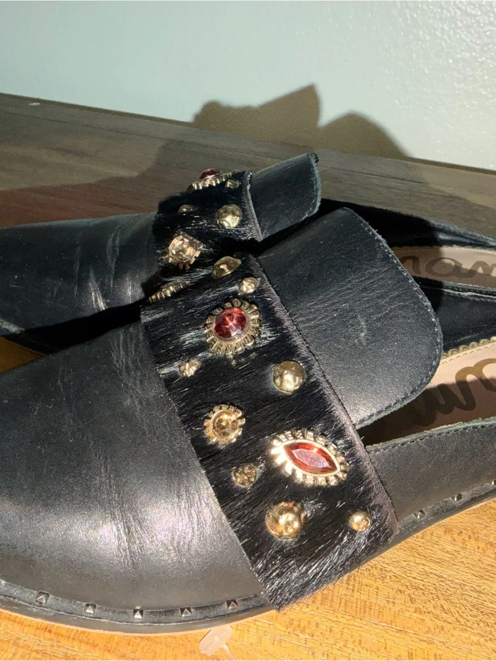 Sam Edelman Black Leather Embellished Fringe Loafers